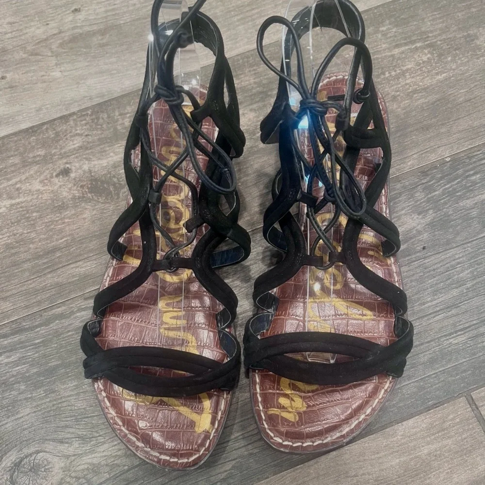 Sam Edelman Sandals Womens 10 Gemma Black Suede Leather Gladiator Lace Up Shoes
